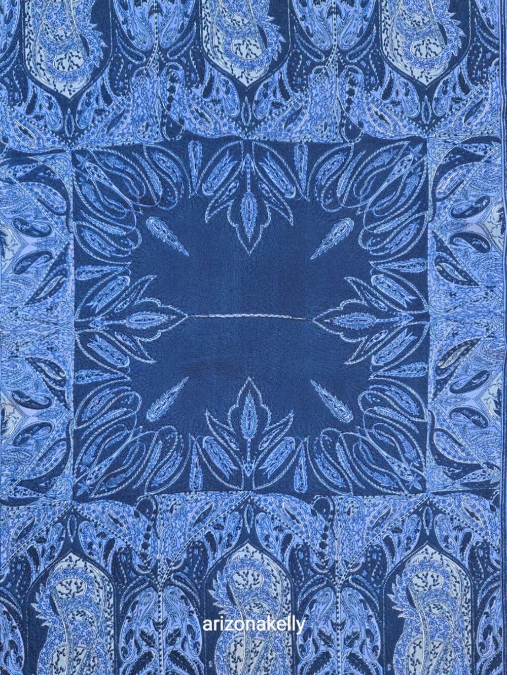 NWOT Blue Silk Oblong Scarf With Beads on Each Corner - Picture 6 of 16